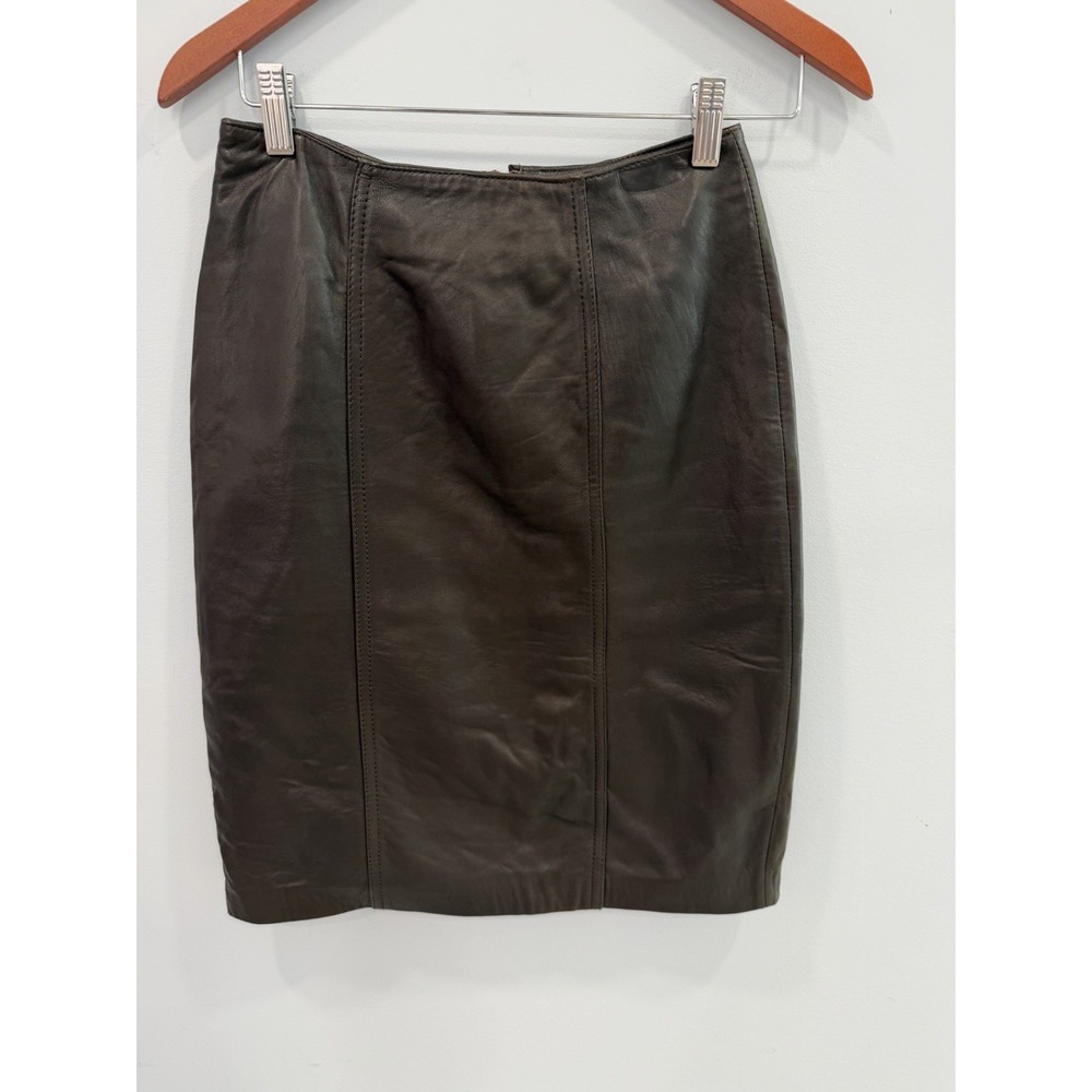 Vintage Elizabeth 100% Genuine Leather Skirt Women's Size 4 Brown Pencil Mini